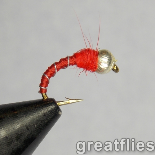 1 dozen (12) – Zebra Midge – Red – Bead Head – Great Flies