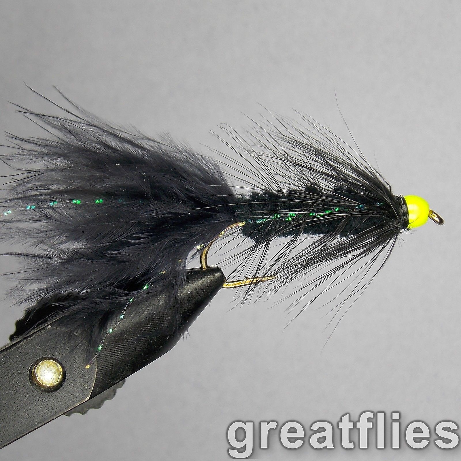 Chartreuse Hot Head Black Woolly Buggers Size 10 Fly Fishing Flies Set of 3 