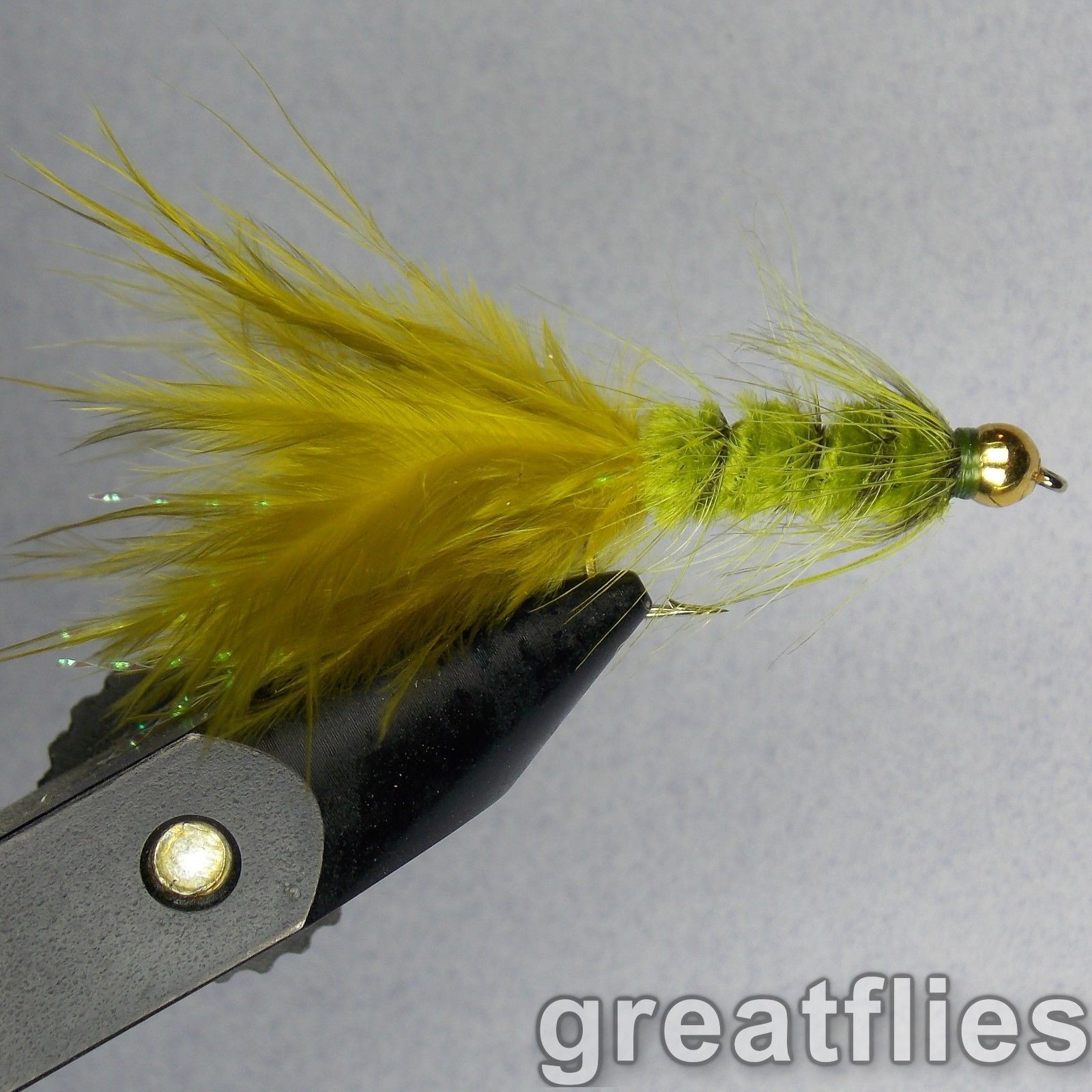 12QTY BEAD HEAD  BABY BUGGER OLIVE Fishing Flies size 12 14 & 16 